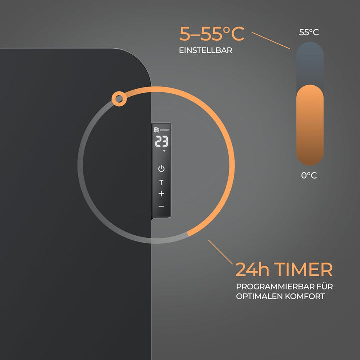 BR Bringer Infrarotheizung 750 Watt mit Smart Thermostat, WIFI & App - für Wandmontage oder als Stan