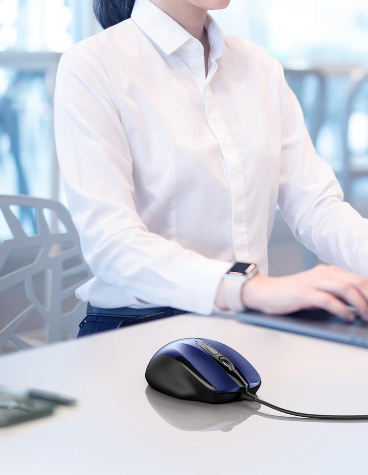 TECKNET Maus mit Kabel, Optical Business Mouse Verdrahtete Ergonomische Maus mit 6 Tasten, 2 Verstel