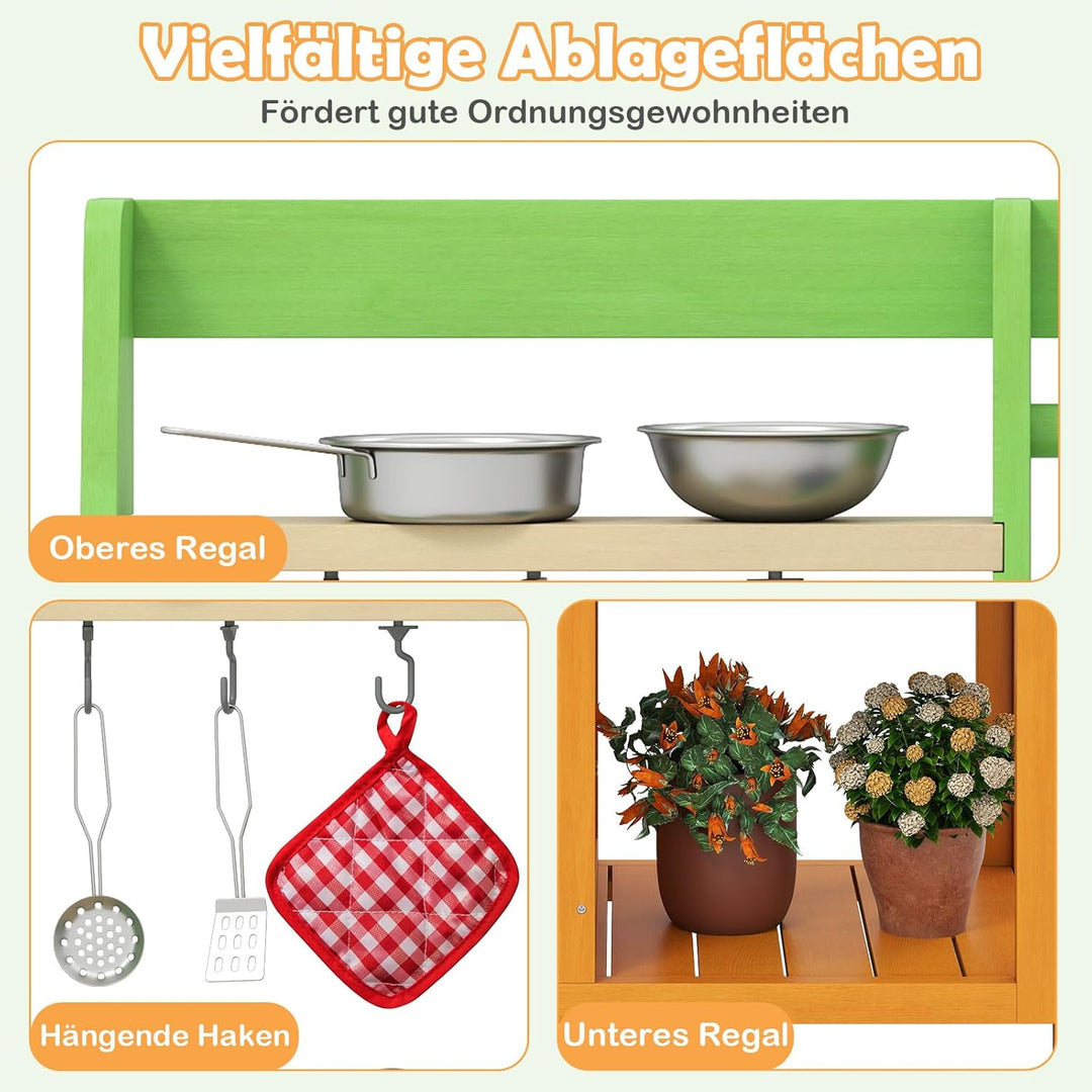 COSTWAY Matschküche Kinder Outdoor, Kinderküche mit Zubehör, Spielküche mit realistischen Herden & W