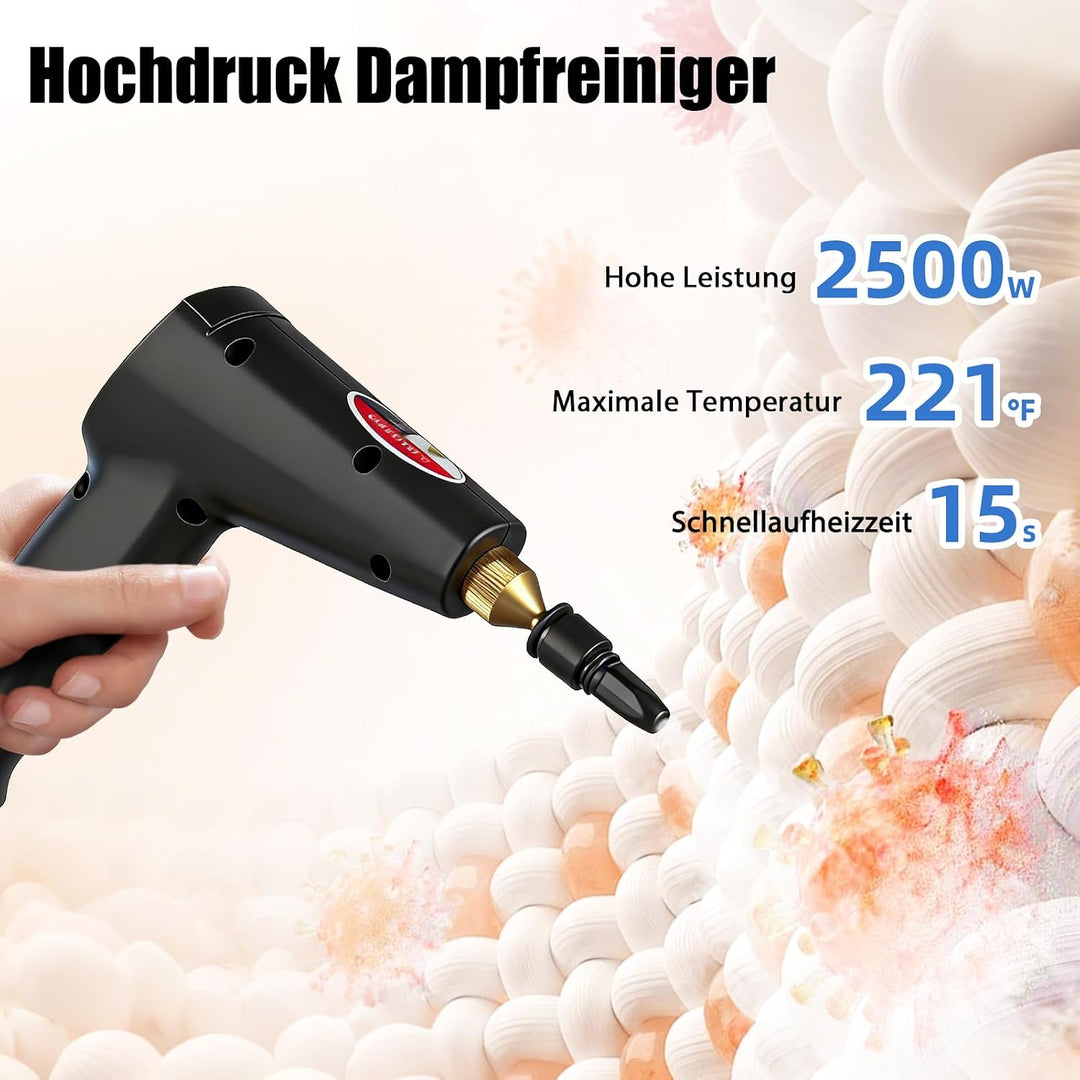 2500W Handdampfreiniger, 6 Geschwindigkeitsstufen, 1,7L Wassertank Steam Cleaner, Dampfreiniger Hand