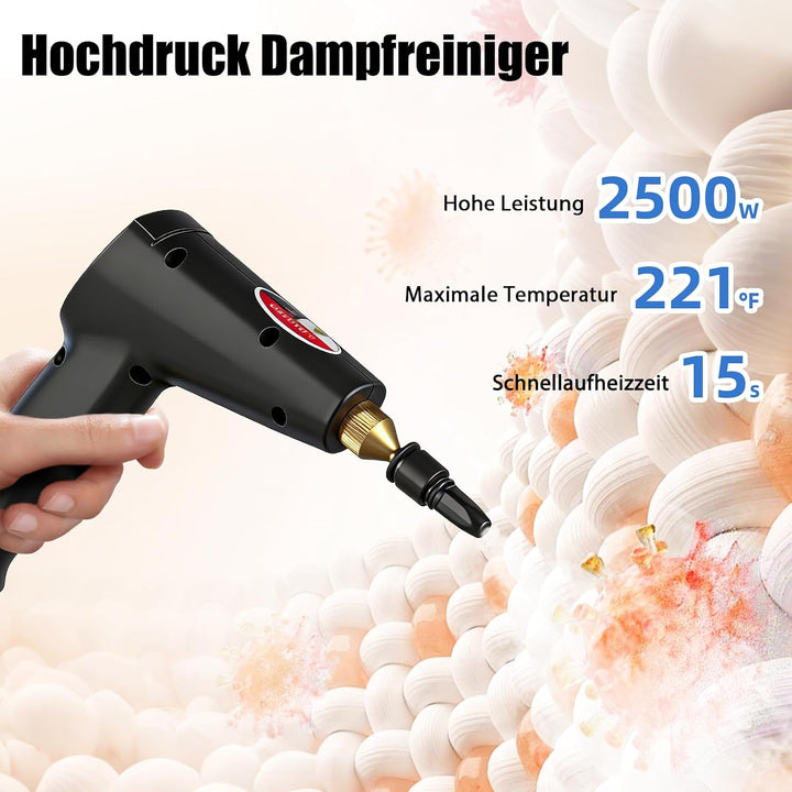 2500W Handdampfreiniger, 6 Geschwindigkeitsstufen, 1,7L Wassertank Steam Cleaner, Dampfreiniger Hand