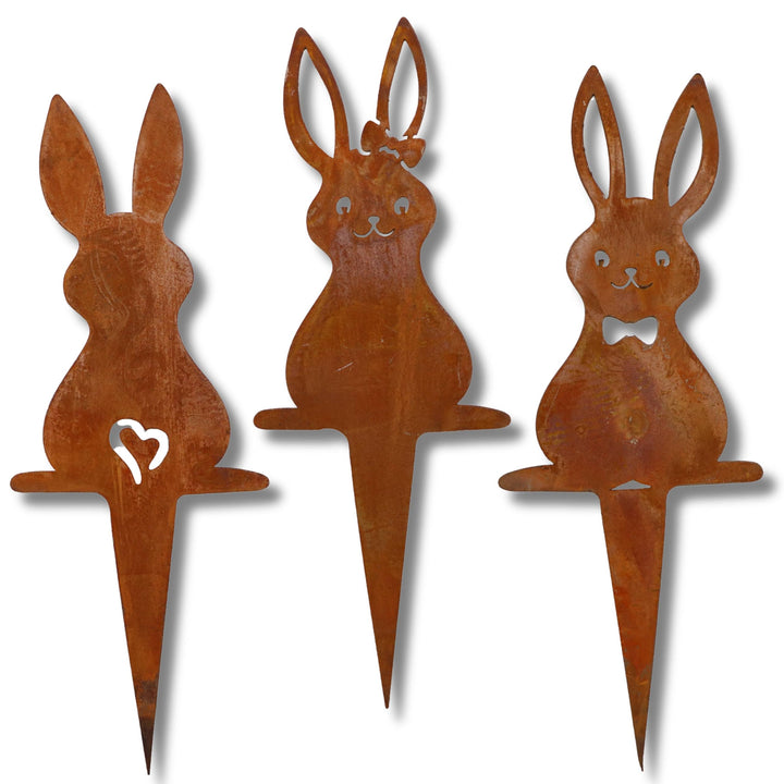 Rostikal Gartenstecker Hase 3er Set – Wetterfeste Cortenstahl Deko für Garten, Balkon oder Wohnzimme