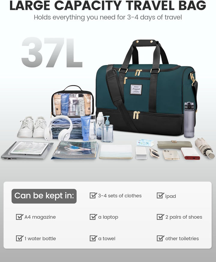 LOVEVOOK Sporttasche Reisetasche Damen, 37L Weekender mit Kulturtasche, Schuhfach & Nassfach, Sport