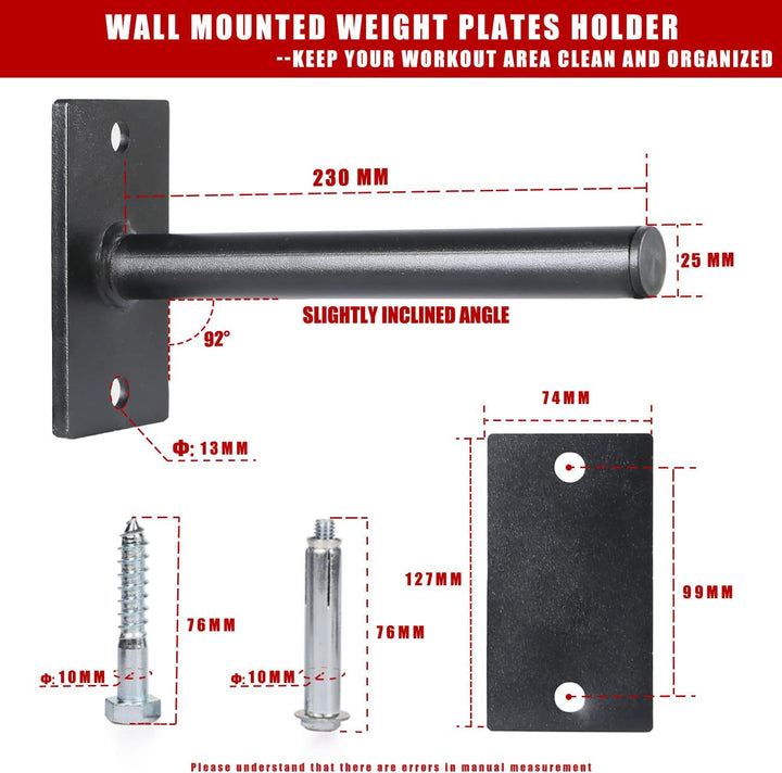 SYL Fitness Wandmontierte Hantelscheiben-Halterung, Gewichtshalter, passend für 2.5 cm/3cm/5cm Hante