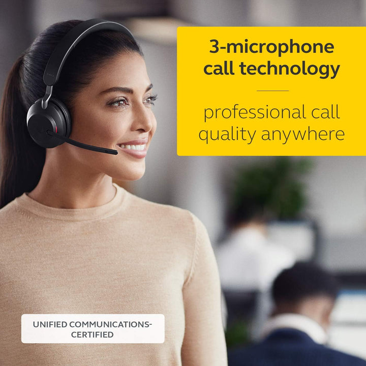 Jabra Evolve2 65 Wireless PC Headset with Charging Stand – Noise Cancelling UC Certified Mono Headph