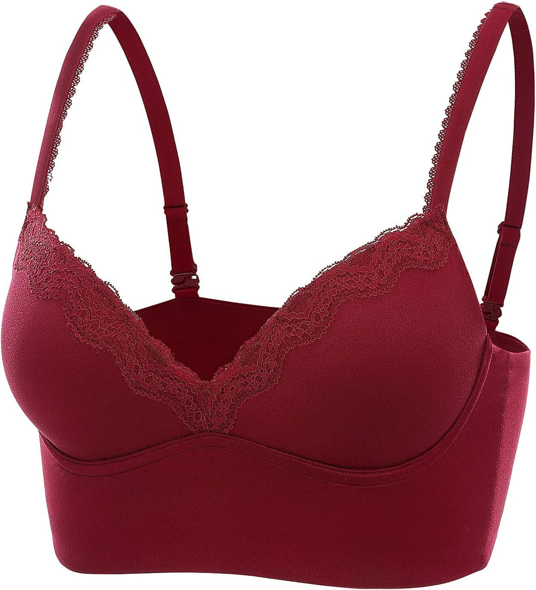 DOBREVA Push Up BH Damen ohne Bügel Soft Gepolstert Bügelloser Bralette mit Spitze 70A Cerise, 70A C