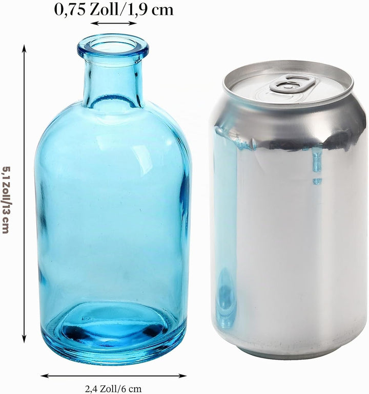 YOUEON 16 Stück blaue Glasvasen, 237 ml, lebende Knospenvasen, kleine Glasvasen für Blumen, dekorati