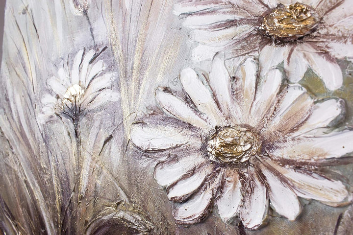 YS-Art Abstrakt Stil Acryl Gemälde auf Leinwand Gänseblümchen handgemalt Wandbilder Wohnzimmer moder