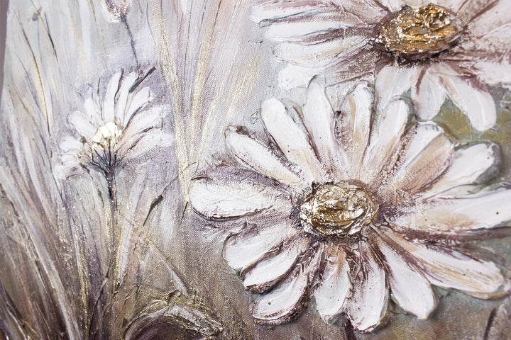 YS-Art Abstrakt Stil Acryl Gemälde auf Leinwand Gänseblümchen handgemalt Wandbilder Wohnzimmer moder