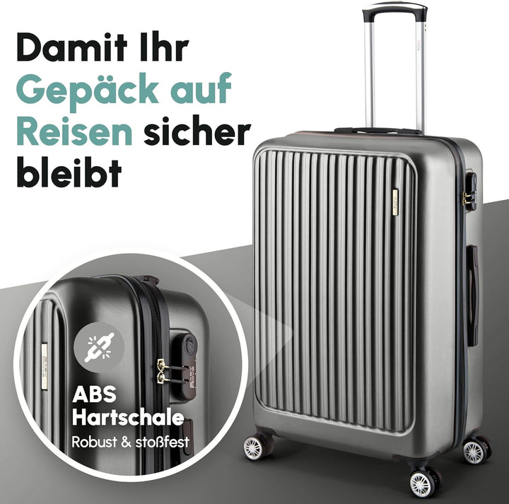 ABS Hartschalenkoffer - Ergonomisch & Sicher - Mittelgrosser Trolley Koffer mit 360° Rädern, Zahlen-