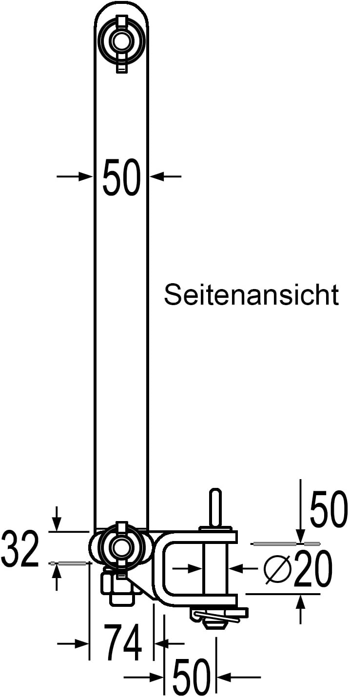 Ackerschiene Dreipunkt-Aufhängung verdrehsicher mit Kugelkopfbolzen und Anhänger-Zugmaul, Kat 2, 812