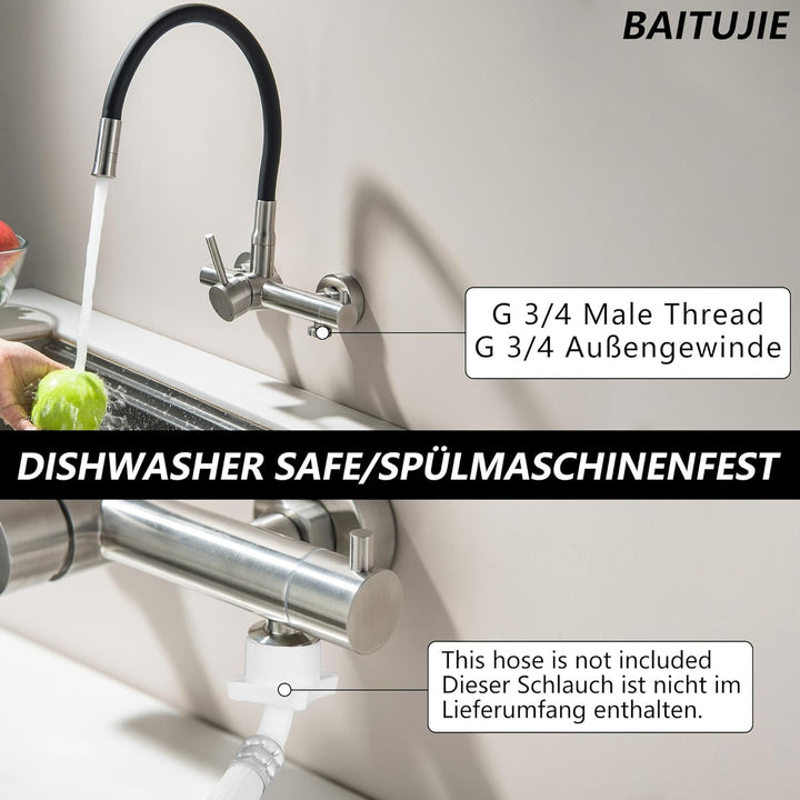 Wandarmatur Küche mit 3/4 Zoll Anschluss für Geschirrspüler/Waschmaschine, Küchenarmatur Wandmontage