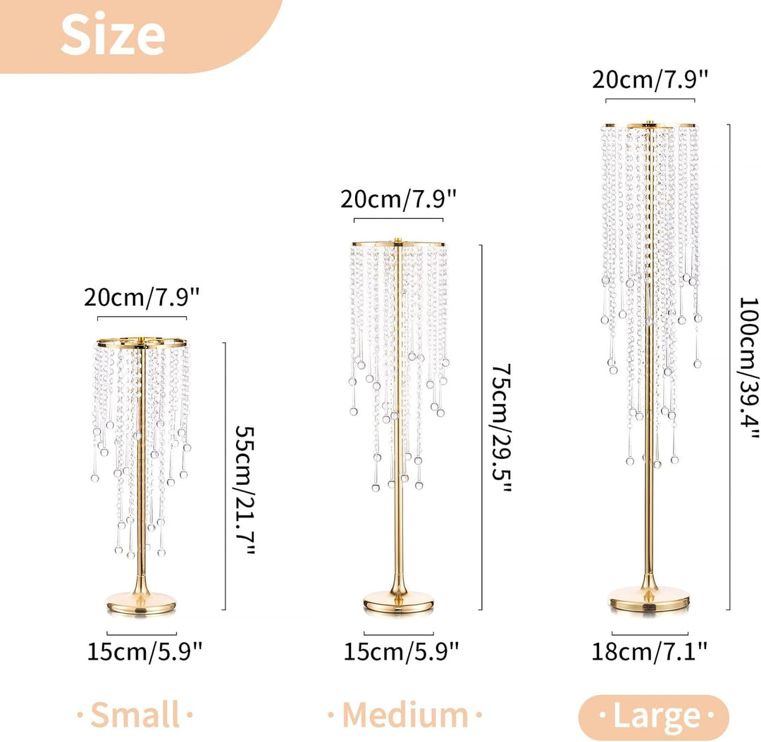 NUPTIO Hochzeit Vasen Tafelaufsätze 2 Stück 100cm Hohe Goldene Vase für Blumen Kristall Blumenstände