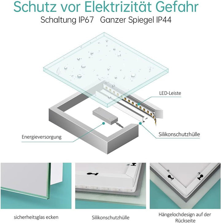 EMKE LED Badspiegel mit Beleuchtung 80x60cm Badezimmerspiegel mit Beleuchtung Kaltes Weiss 6500K Wan