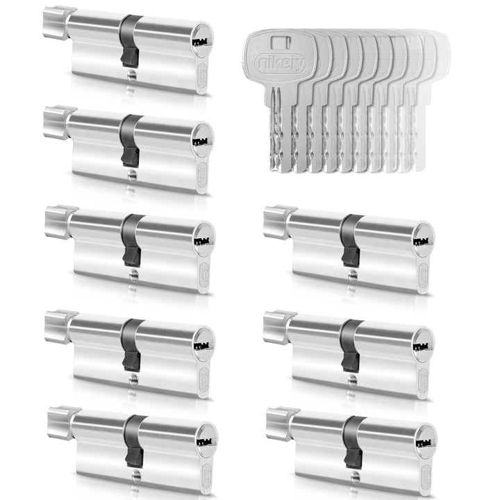 GERCAR 8x Knaufzylinder gleichschliessend 8 Schliesszylinder 30/30 inkl. 40 Schlüssel - 60 mm - Türs