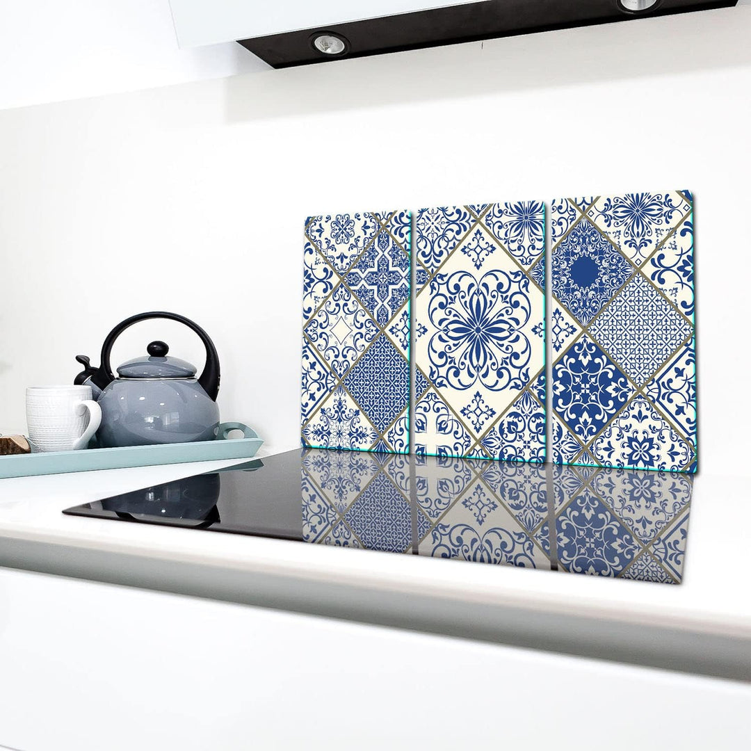 TMK ArtDeko Herdabdeckplatte 3 Teilig 3x30x52 cm - Spritzschutz Herdabdeckung – Herdschutz aus Siche