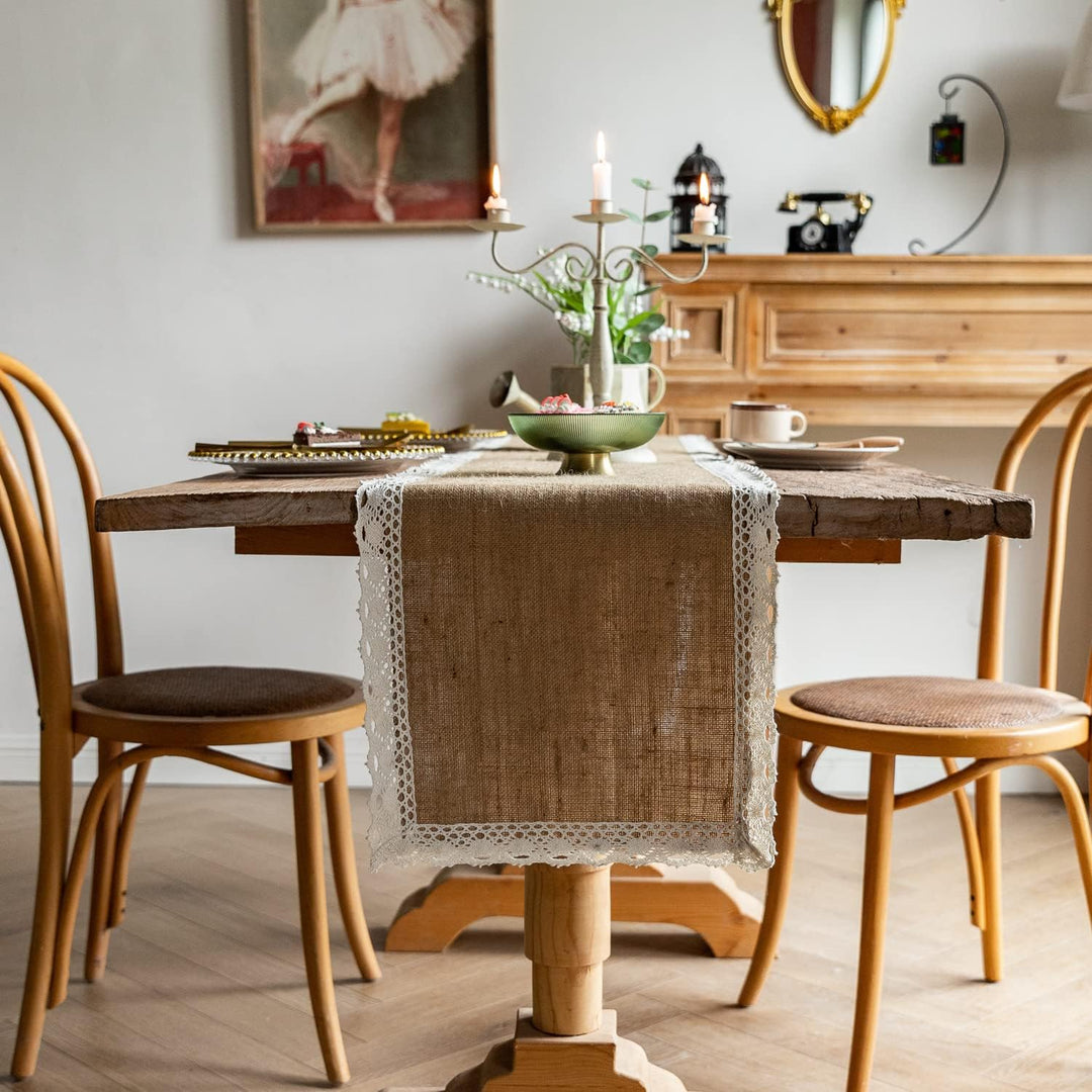 Dremisland Sackleinen Hessischer Tischläufer Jute Spitze Tischdecke Rustikale Kommode Tischwäsche Ta