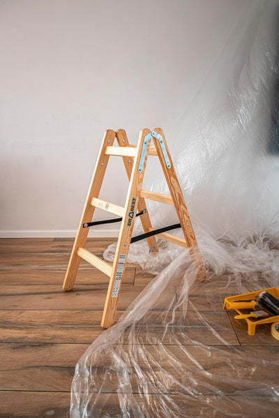DRABEST - Holzleiter - für Malerarbeiten - 2X 3 Sprossen - m lang - bis 150 kg - Arbeitshöhe 0,95 m
