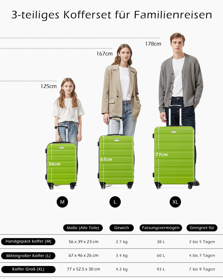 COOLIFE Hartschalen-Koffer Trolley Rollkoffer Reisekoffer ardschale Boardcase Handgepäck mit TSA-Sch