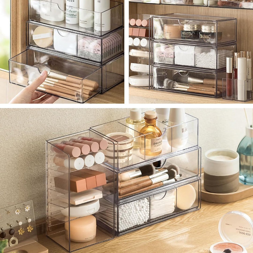 Badezimmer Organizer Mini mit Schubladen 3 Set, aus Acrylic stapelbar Transparent,für Kommode Wascht
