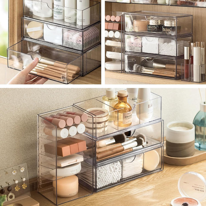Badezimmer Organizer Mini mit Schubladen 3 Set, aus Acrylic stapelbar Transparent,für Kommode Wascht