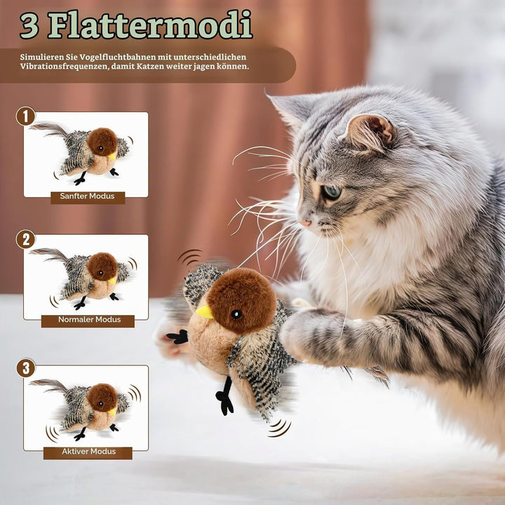 4 St Interaktives Katzenspielzeug Fliegender Vogel, Aufladbares Vogel Spielzeug Katze mit 3 Klein Vo