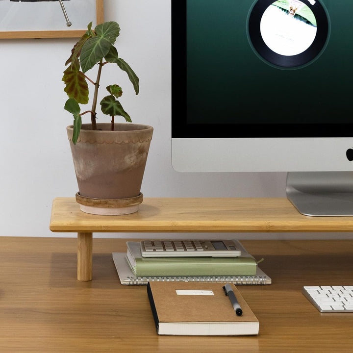 Bamboo Dual Monitor Ständer mit Ablagefach - Ergonomischer Schreibtischorganizer fürs Home Office, W