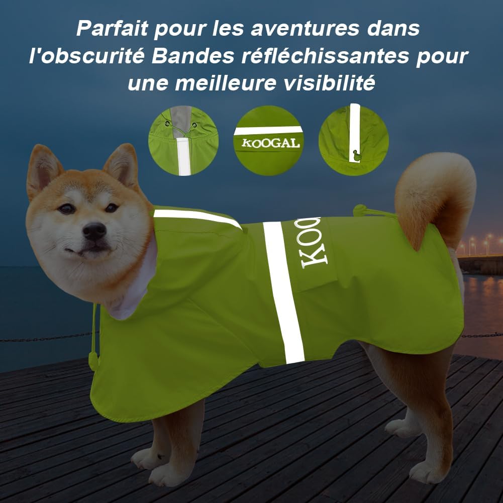 KOOGAL Grosse Hunde Regenjacken Mit Kapuze,Hunde Regenmantel,Mit Reflektierenden Sicherheitsstreifen
