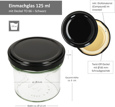 MamboCat 25er Set Sturzglas 125 ml Marmeladenglas Einmachglas Einweckglas To 66 schwarzer Deckel inc