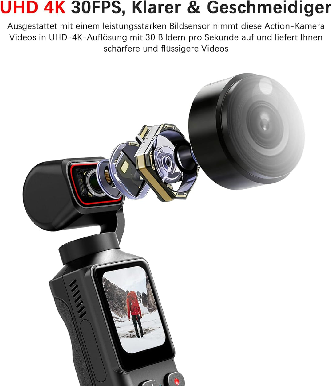 4K Mini Vlogging Camera Action Cam, Mini Pocket Vlog Kamera Live Übertragung Handy mit 32GB SD Karte