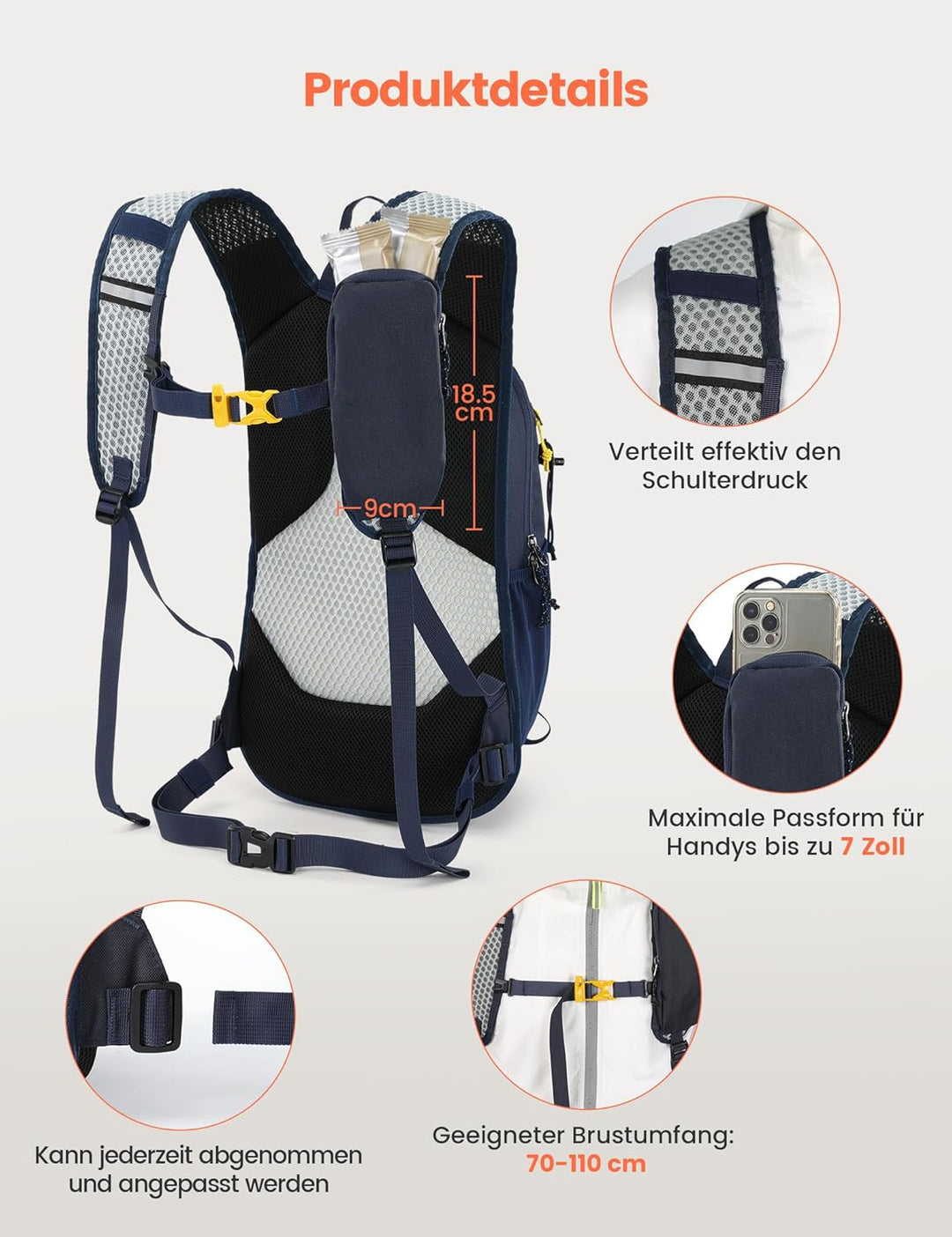 SKYSPER 15L Wanderrucksack für Herren und Damen klein Trekkingrucksack mit Netzrücken Atmungsaktiv f