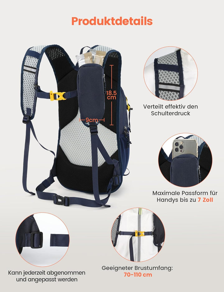 SKYSPER 15L Wanderrucksack für Herren und Damen klein Trekkingrucksack mit Netzrücken Atmungsaktiv f