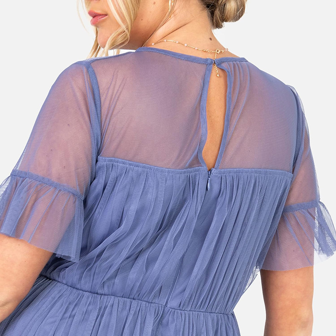 Anaya with Love Damen Ladies Maxi Dress Women Tiered Back Keyhole Mesh Short Sleeve Ruffle for Weddi