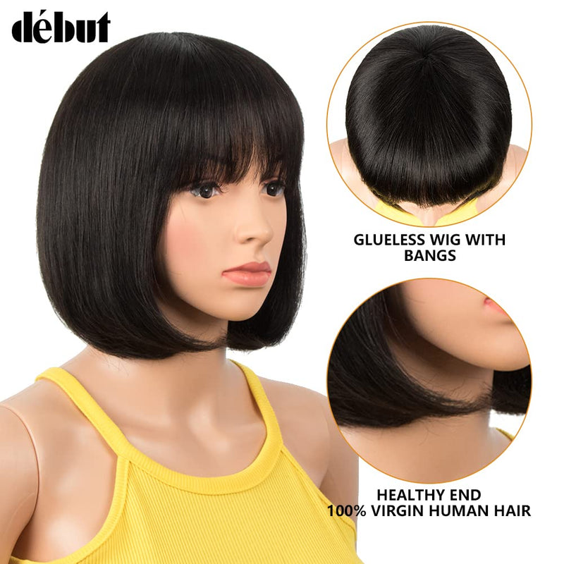 DÉBUT Echthaar Perücke mit Pony kurz Perücke Bob Pixie 10A brasilianisches Virgin Remy Hair 20cm 103