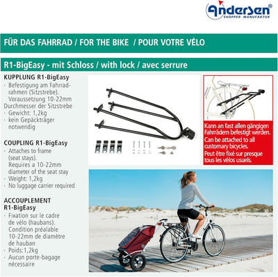 Andersen Fahrrad-Anhängerkupplung abschliessbar, passend für Einkaufstrolley Royal, Royal Plus, Roya
