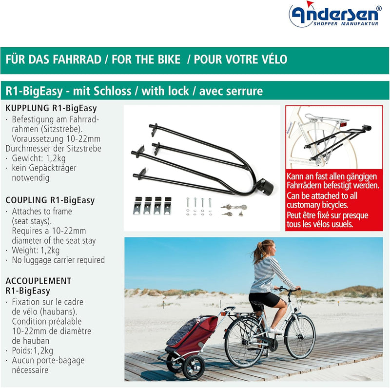 Andersen Fahrrad-Anhängerkupplung abschliessbar, passend für Einkaufstrolley Royal, Royal Plus, Roya