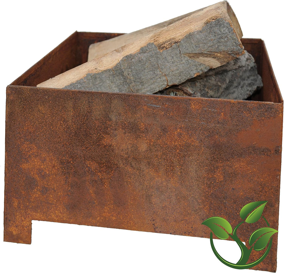 mgc24® Feuerkorb für Garten und Terrasse | eckig ca. 38x38x24cm | Stahl Rostoptik eckig 38x38x24cm,