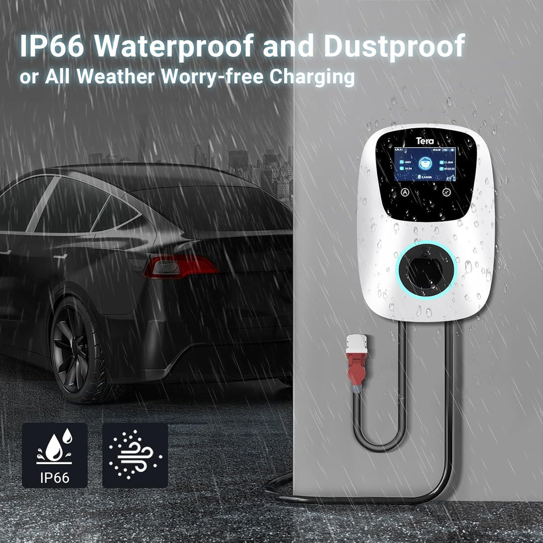 Tera Smart EV Ladegerät Typ 2 Wallbox mit APP 11kW 16A 400V CE&TÜV mit WLAN & Bluetooth 7m Ladekabel