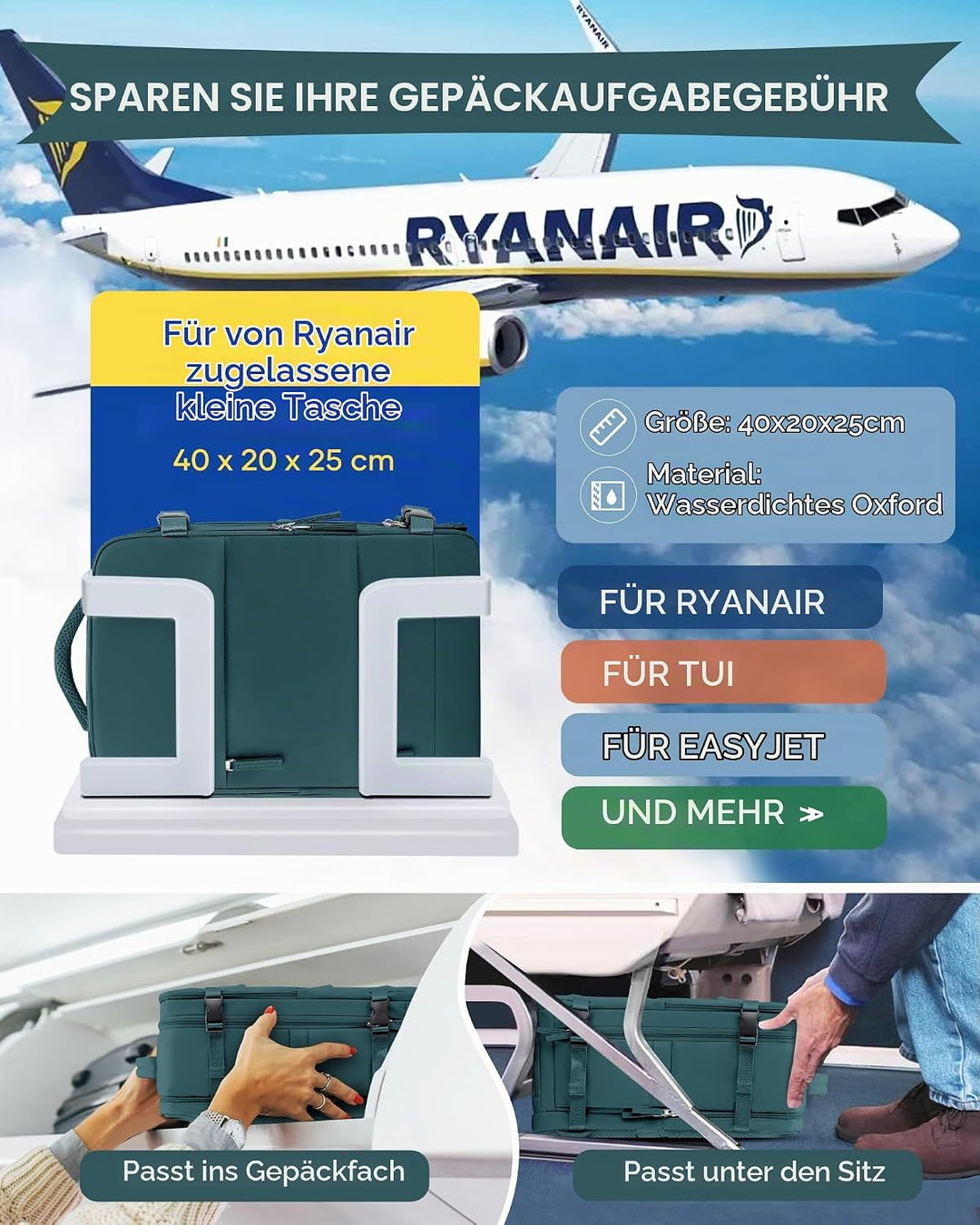 SZLX Grosser Reiserucksack Damen,Ryanair Handgepäck 40x20x25 Rucksack Easyjet Cabin Bag Rucksack Was
