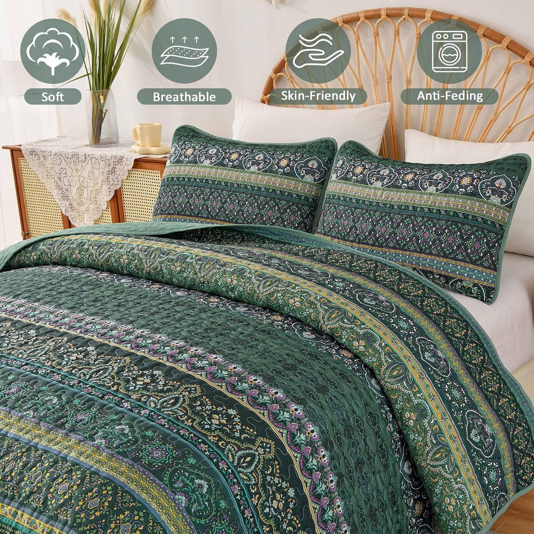 WONGS BEDDING Tagesdecke 220x240 Bettüberwurf Boho Decke Steppdecke 3 Teilig Doppelbett Gesteppt Bet