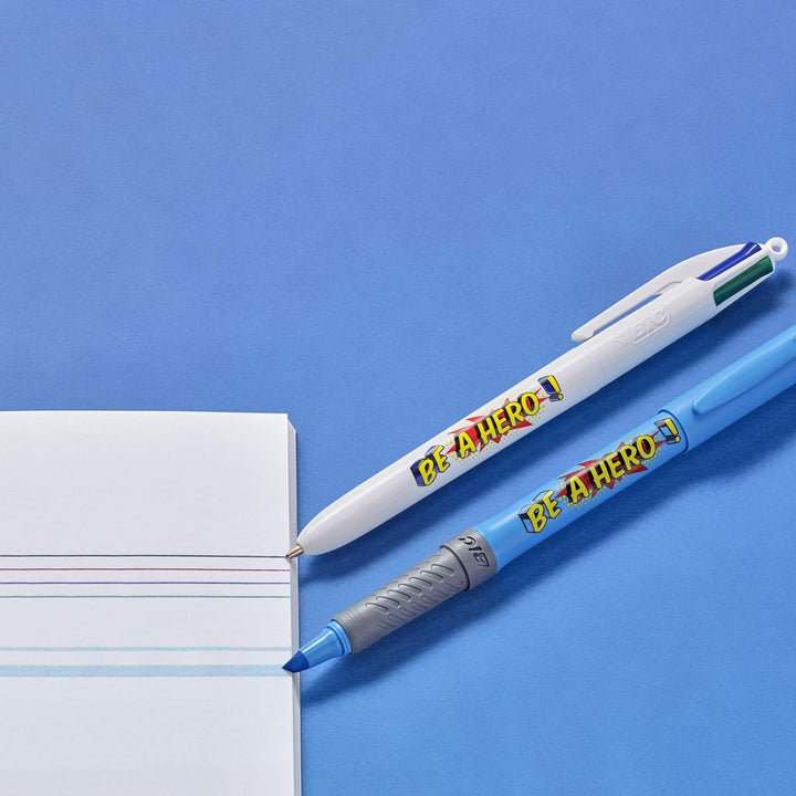 BIC 997977 Schreibwaren Set: 1 4-Farben-Kugelschreiber, 1 Notizbuch und 1 Textmarker in Pink, My Mes