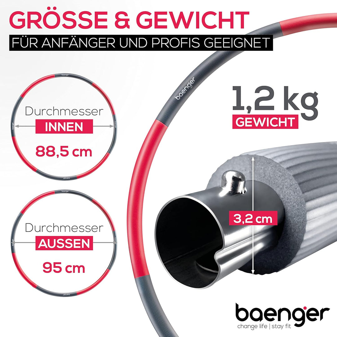 Hula Hoop Reifen Erwachsene Edelstahlkern [EXTRA STABIL] 8 Segmente Hullahub Reifen zum Abnehmen für