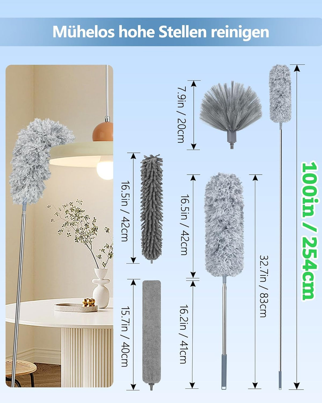 Staubwedel Teleskop Waschbar Duster (Grey, 7PCS), 7PCS