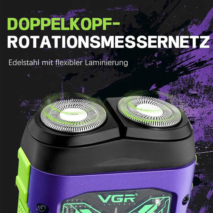 VGR 344 Mini Rasierer Herren, Elektrorasierer Herren mit Magnetischen Doppelrotationsköpfen für Einf