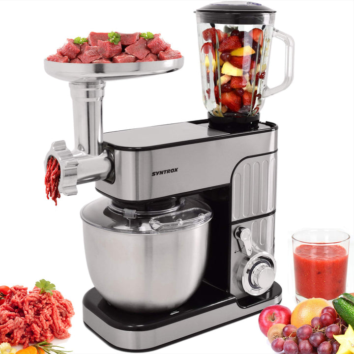 Syntrox Germany leistungsstarke Küchenmaschine Knetmaschine Mixer mit Fleischwolf in zeitlosem Desig