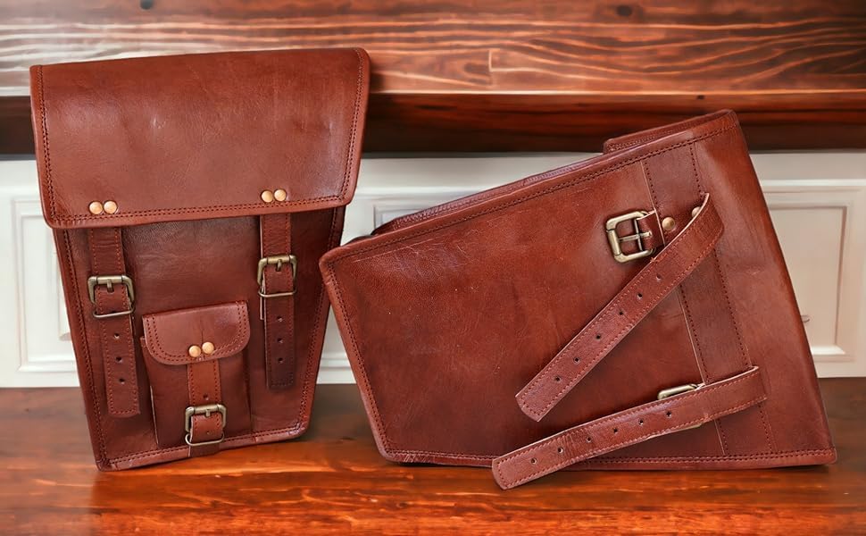 american blue Herren 2 x Motorrad-Seitentasche, braunes Leder, Seitentasche, Satteltaschen, Sattelta