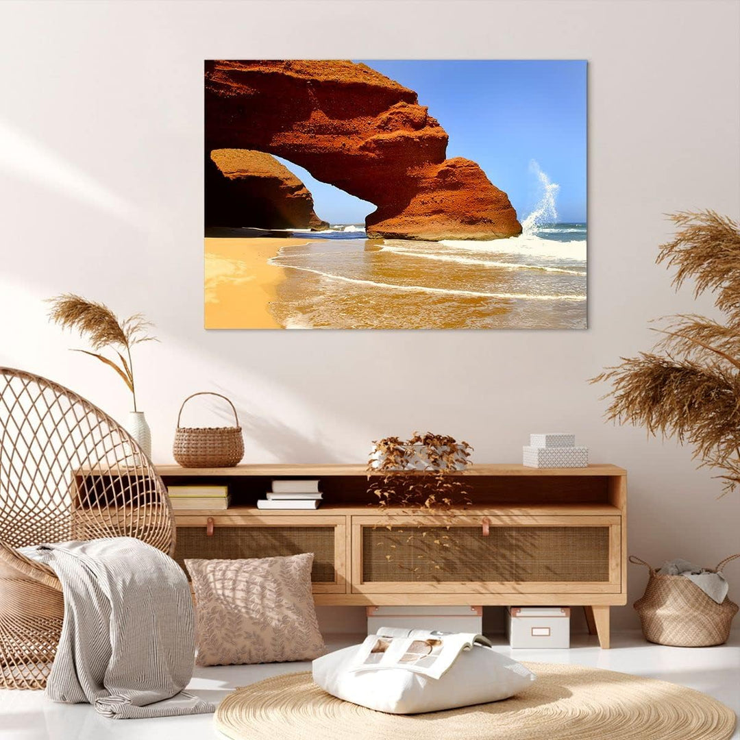 Bilder auf Leinwand 100x70cm Leinwandbild Felsen Sandstein Ozean Natur Gross Wanddeko Bild Schlafzim