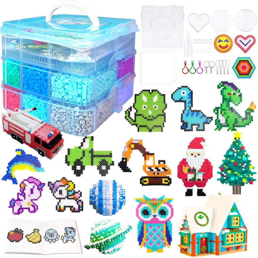 11000 Stück Bügelperlen Set, 20 Farben 5MM Steckperlen mit Aufbewahrungsbox, Bügelperlen Platten, Be
