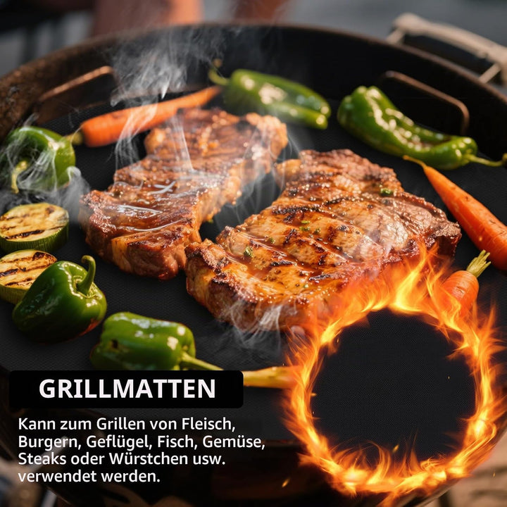 OSVINO BBQ Grillmatte 5er Set – Antihaft BBQ Unterlage aus Teflon, rund (40cm Durchmesser) für Grill