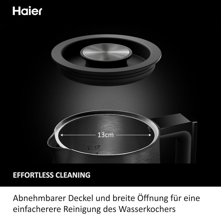 Haier Wasserkocher mit Temperatureinstellung aus Edelstahl 1,7 Liter I Energiesparender Kettle mit 7